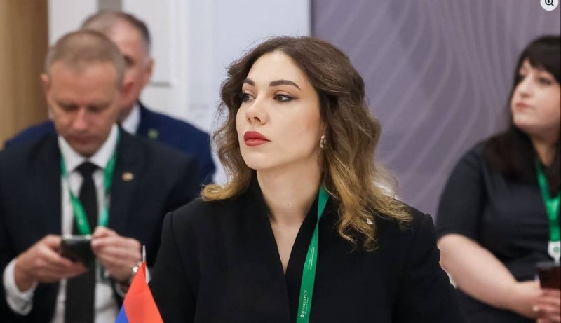 Министр юстиции Армении Србуи Галян на фоне зала Конституционного суда