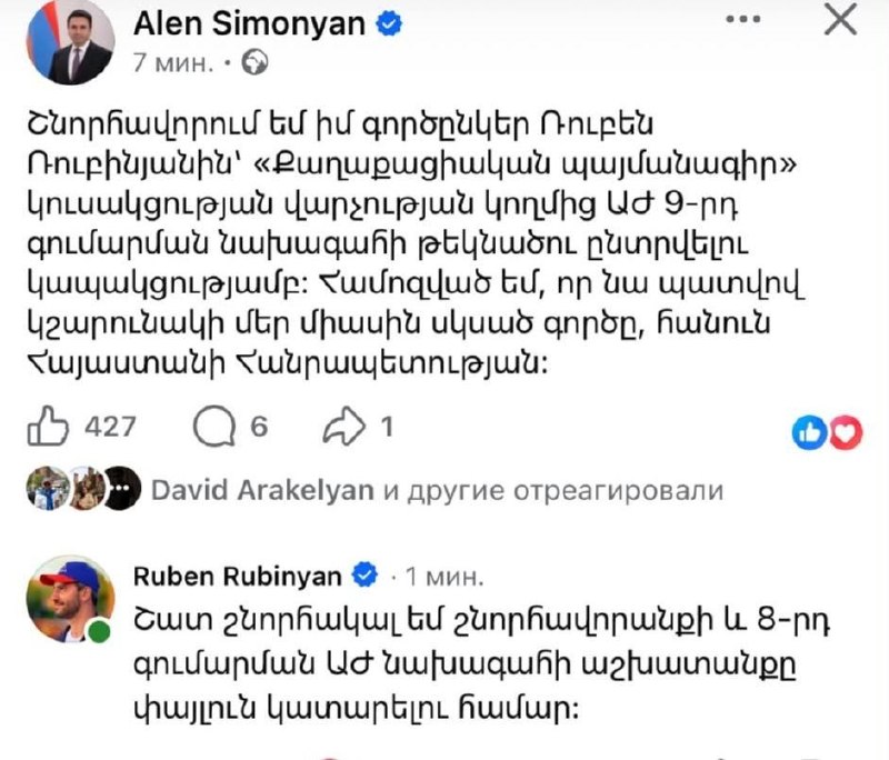 Рубен Рубинян и Ален Симонян, Национальное Собрание Армении