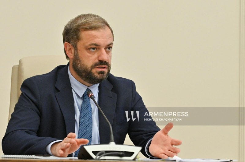 Министр экономики Армении Геворг Папоян выступает в парламенте, обсуждая экспортные субсидии для тепличной продукции из